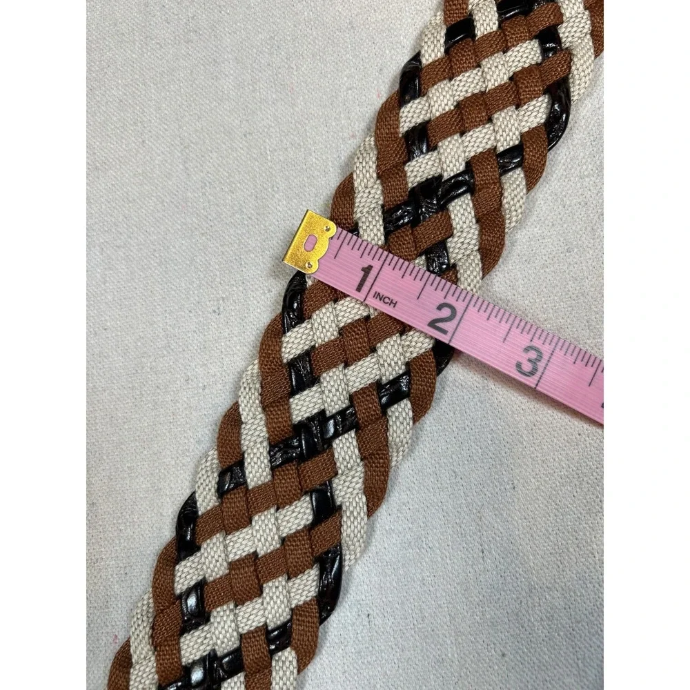 Alain Manoukian Vintage Braided Belt Made in France Brown Cream Black Woven Wide